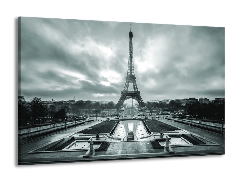 Glasschilderij Parijs, Eiffeltoren | Grijs, Groen | 140x90cm 1Luik
