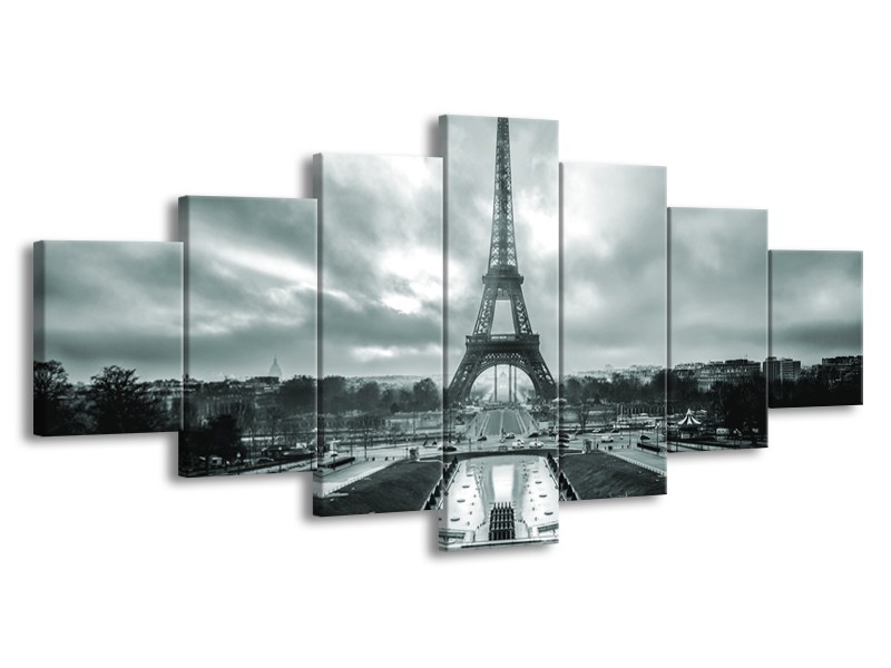 Canvas Schilderij Parijs, Eiffeltoren | Grijs, Groen | 210x100cm 7Luik