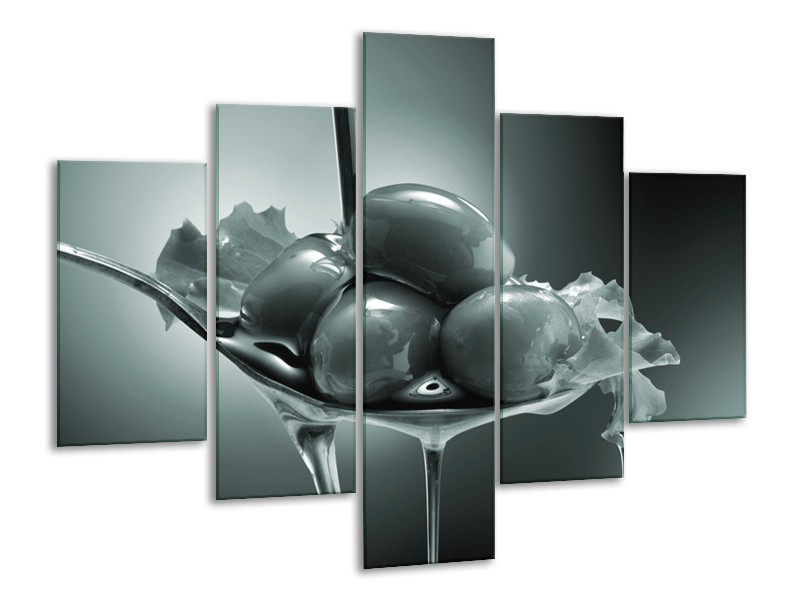 Glasschilderij Olijven, Keuken | Grijs, Groen | 100x70cm 5Luik