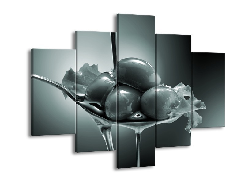 Glasschilderij Olijven, Keuken | Grijs, Groen | 150x105cm 5Luik