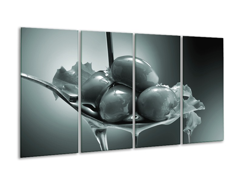 Glasschilderij Olijven, Keuken | Grijs, Groen | 160x80cm 4Luik