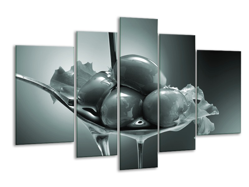 Glasschilderij Olijven, Keuken | Grijs, Groen | 170x100cm 5Luik