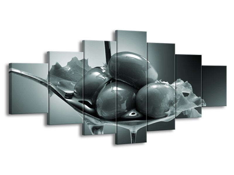 Glasschilderij Olijven, Keuken | Grijs, Groen | 210x100cm 7Luik