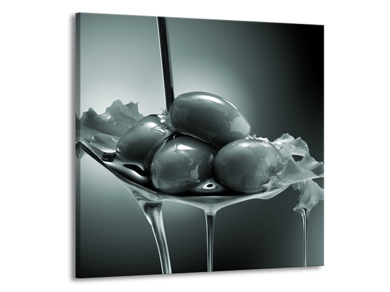 Glasschilderij Olijven, Keuken | Grijs, Groen | 50x50cm 1Luik