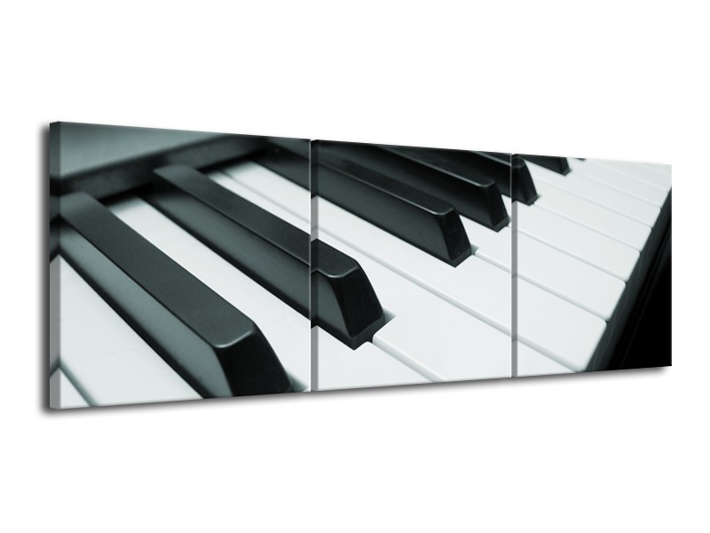 Canvas Schilderij Muziek, Piano | Grijs, Groen, Zwart | 120x40cm 3Luik