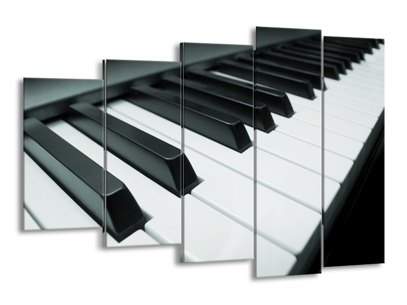 Glasschilderij Muziek, Piano | Grijs, Groen, Zwart | 150x100cm 5Luik