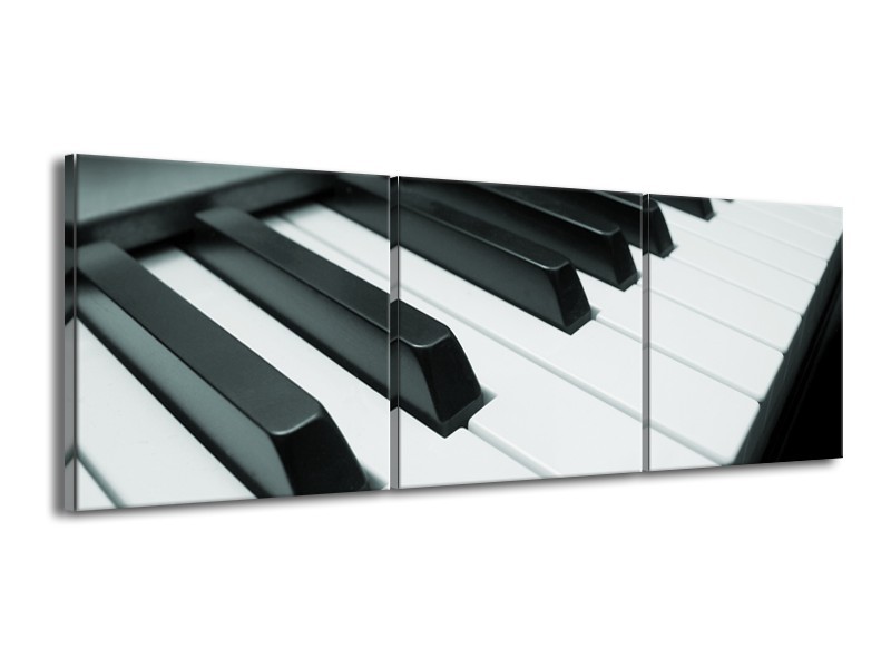 Glasschilderij Muziek, Piano | Grijs, Groen, Zwart | 150x50cm 3Luik