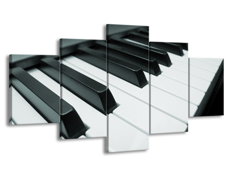 Glasschilderij Muziek, Piano | Grijs, Groen, Zwart | 150x80cm 5Luik