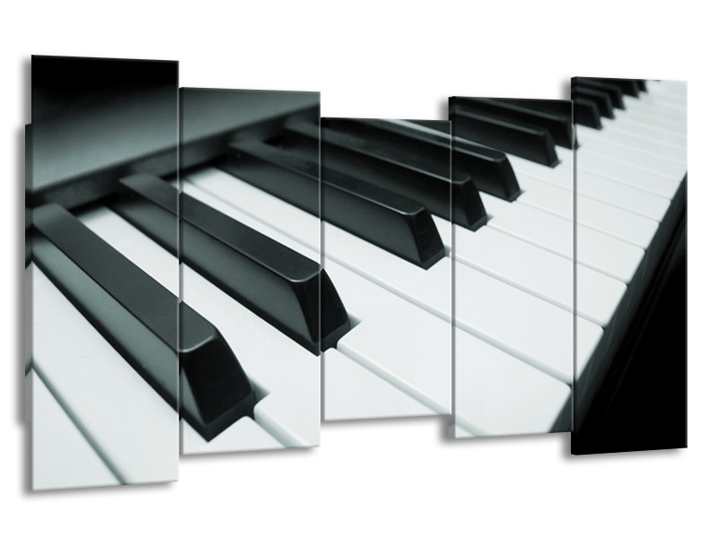 Canvas Schilderij Muziek, Piano | Grijs, Groen, Zwart | 150x80cm 5Luik