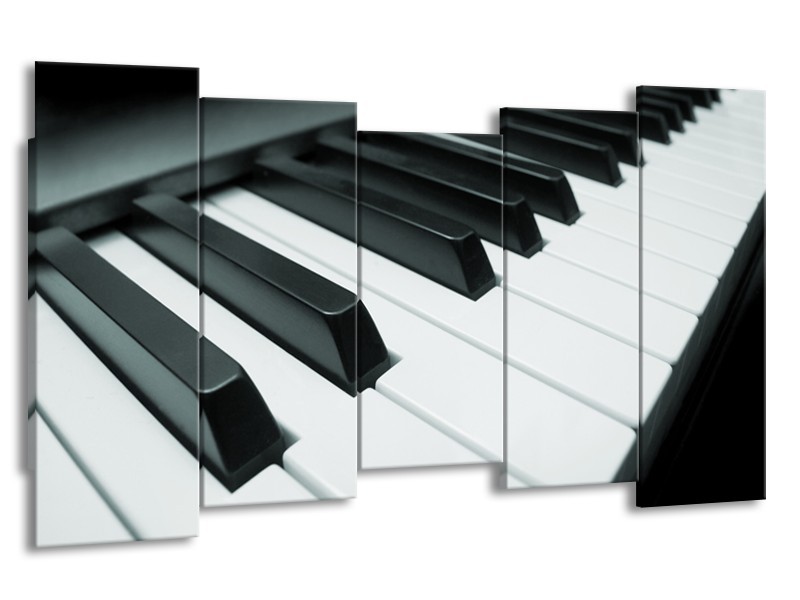 Glasschilderij Muziek, Piano | Grijs, Groen, Zwart | 150x80cm 5Luik