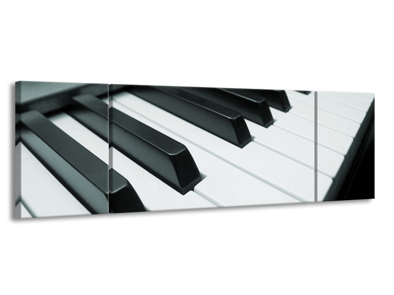 Canvas Schilderij Muziek, Piano | Grijs, Groen, Zwart | 170x50cm 3Luik