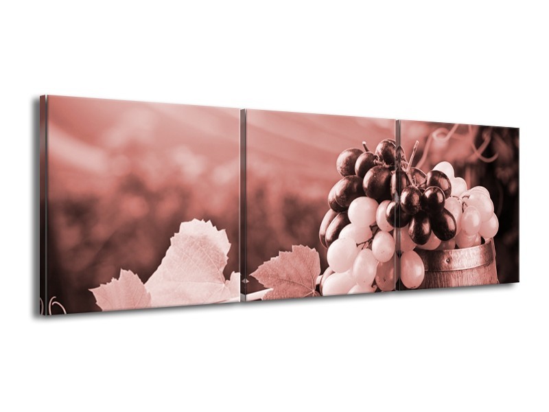 Canvas Schilderij Druiven, Keuken | Bruin, Rood | 150x50cm 3Luik