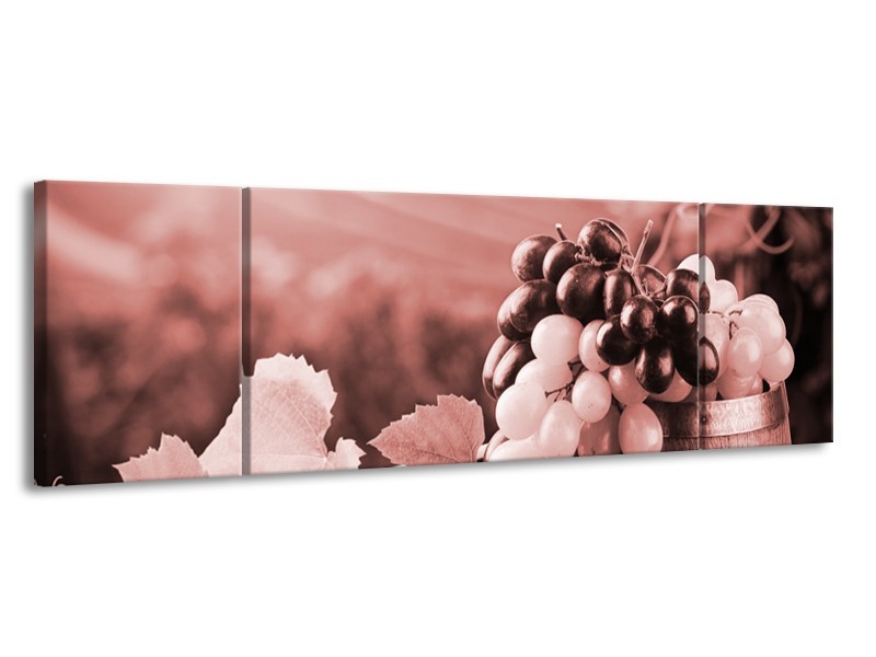 Canvas Schilderij Druiven, Keuken | Bruin, Rood | 170x50cm 3Luik