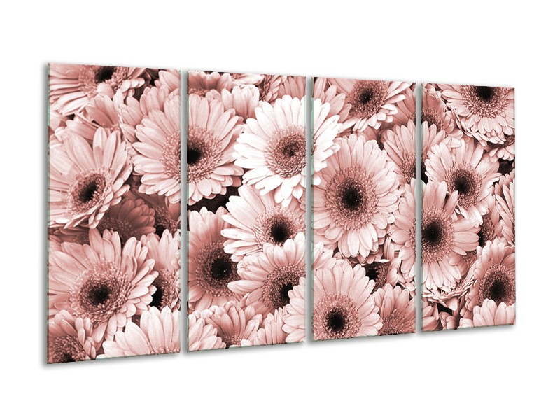 Canvas Schilderij Gerbera, Bloemen | Bruin, Rood | 160x80cm 4Luik