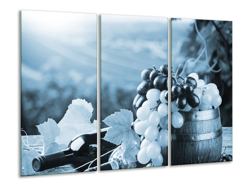 Glasschilderij Druiven, Keuken | Blauw, Grijs | 120x80cm 3Luik