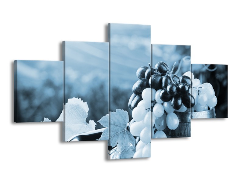 Canvas Schilderij Druiven, Keuken | Blauw, Grijs | 125x70cm 5Luik