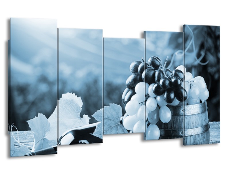 Canvas Schilderij Druiven, Keuken | Blauw, Grijs | 150x80cm 5Luik
