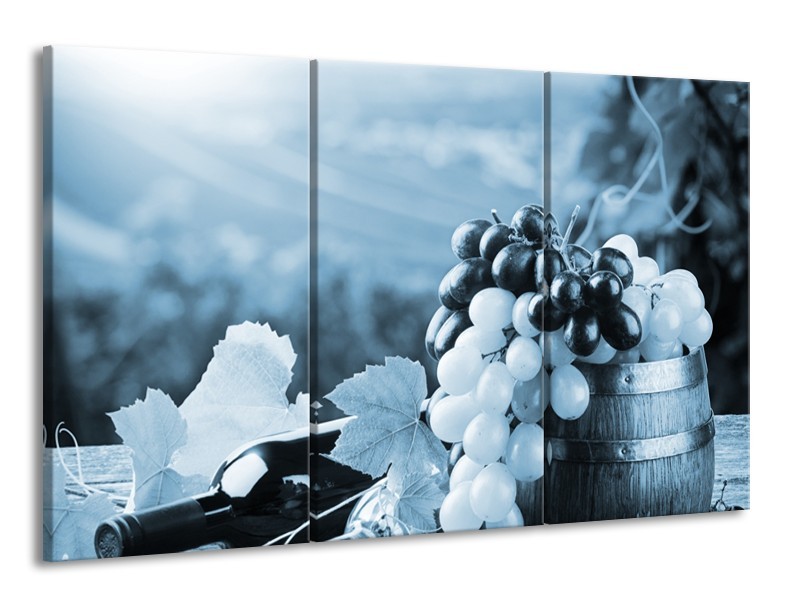 Canvas Schilderij Druiven, Keuken | Blauw, Grijs | 165x100cm 3Luik
