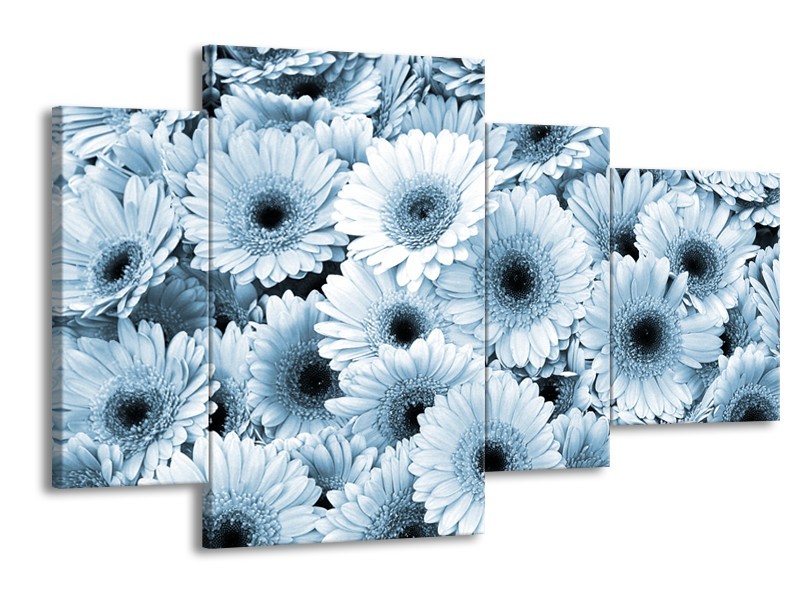 Glasschilderij Gerbera, Bloemen | Blauw, Grijs | 120x75cm 4Luik