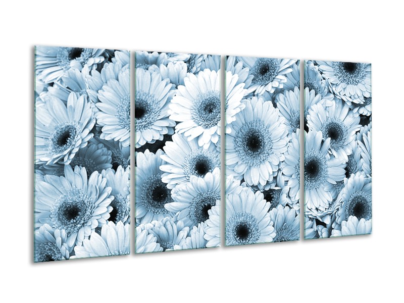 Canvas Schilderij Gerbera, Bloemen | Blauw, Grijs | 160x80cm 4Luik