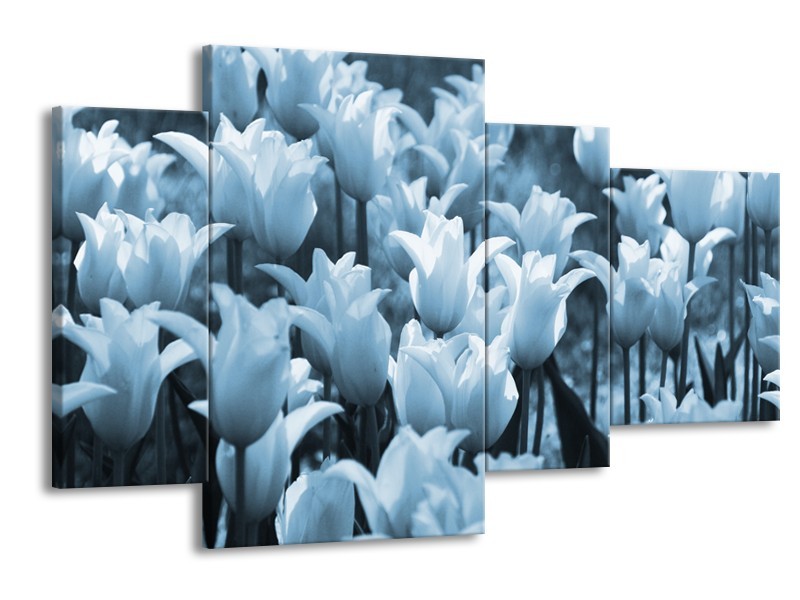 Canvas Schilderij Tulpen, Bloemen | Blauw, Grijs | 120x75cm 4Luik