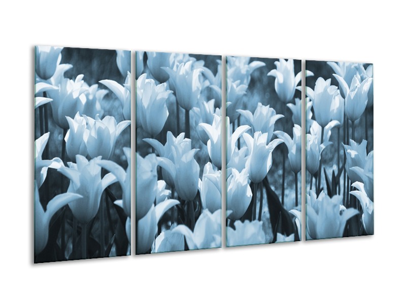 Canvas Schilderij Tulpen, Bloemen | Blauw, Grijs | 160x80cm 4Luik