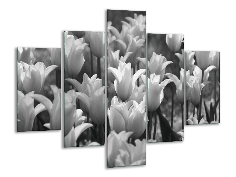 Canvas Schilderij Tulpen, Bloemen | Zwart, Grijs | 100x70cm 5Luik
