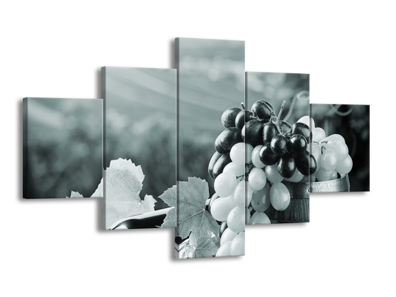 Glasschilderij Druiven, Keuken | Grijs, Groen | 125x70cm 5Luik