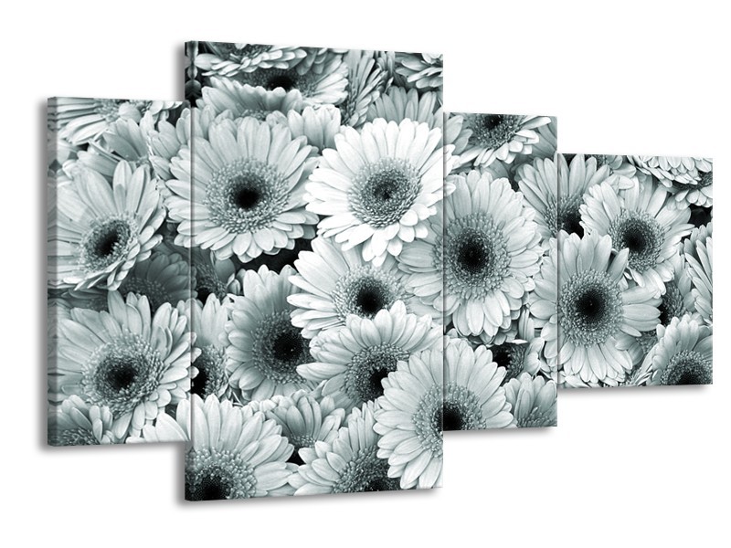 Glasschilderij Gerbera, Bloemen | Grijs, Groen | 120x75cm 4Luik