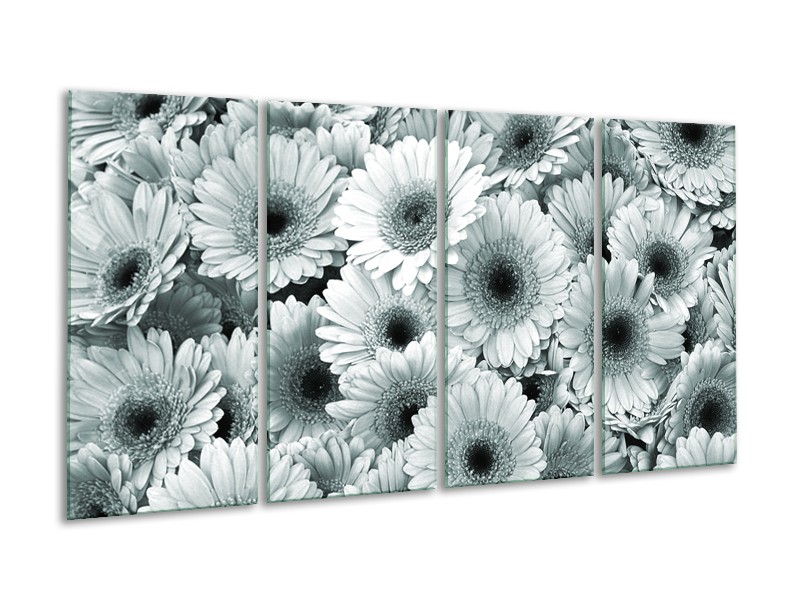 Canvas Schilderij Gerbera, Bloemen | Grijs, Groen | 160x80cm 4Luik