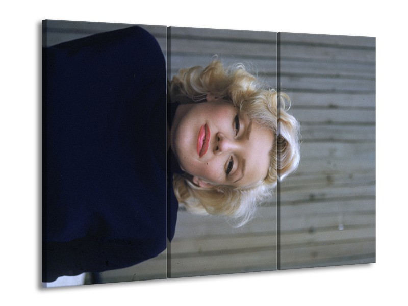 Glasschilderij Marilyn Monroe | Zwart, Crème , Grijs | 60x90cm 3Luik