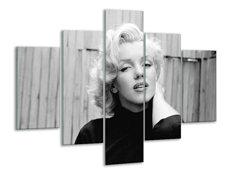 Canvas Schilderij Marilyn Monroe | Zwart, Wit, Grijs | 100x70cm 5Luik