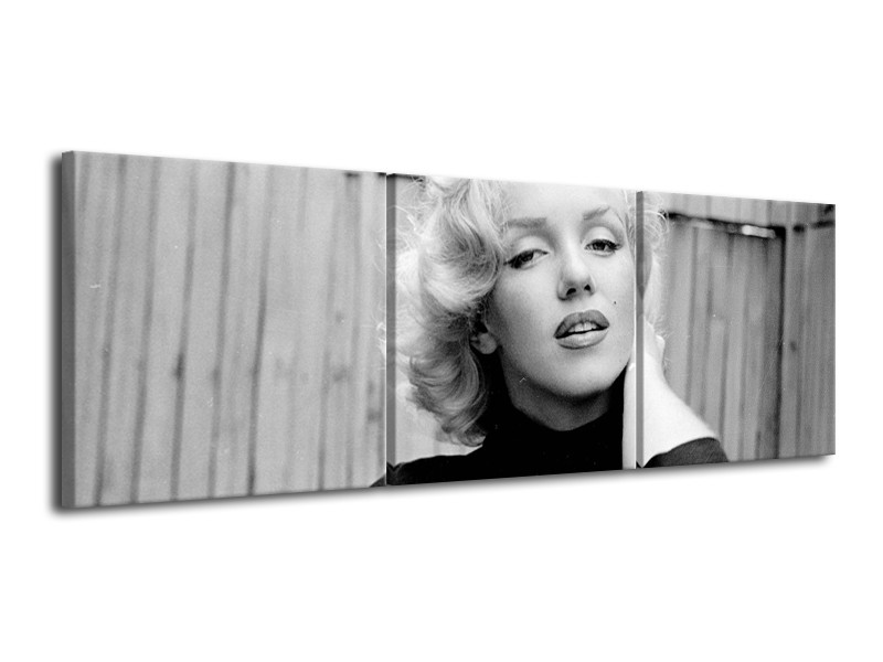 Canvas Schilderij Marilyn Monroe | Zwart, Wit, Grijs | 120x40cm 3Luik