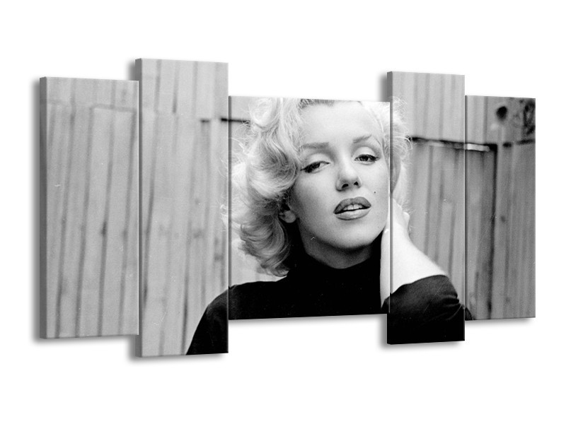 Canvas Schilderij Marilyn Monroe | Zwart, Wit, Grijs | 120x65cm 5Luik