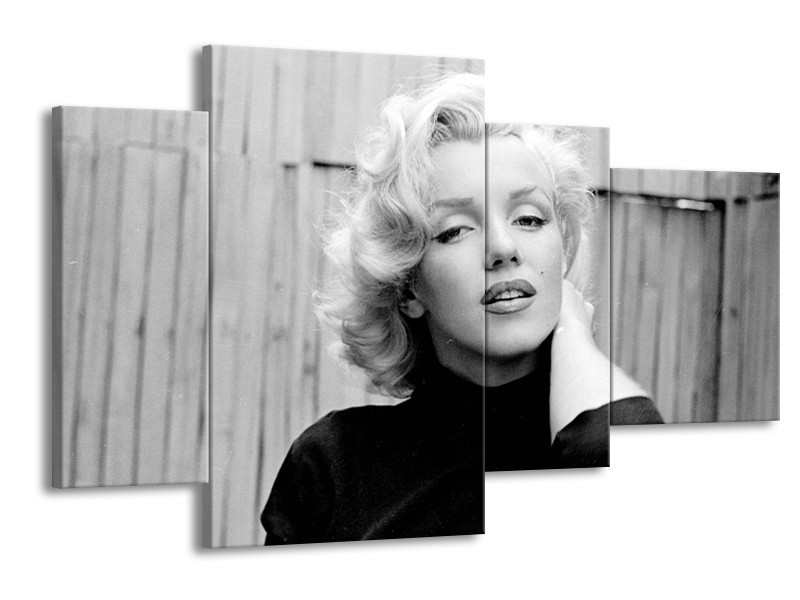 Glasschilderij Marilyn Monroe | Zwart, Wit, Grijs | 120x75cm 4Luik