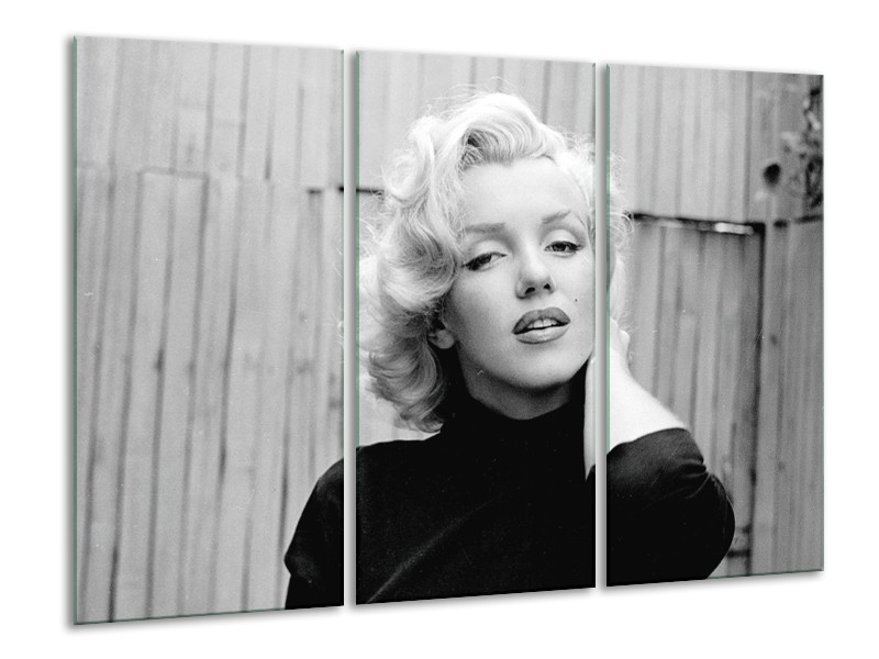 Glasschilderij Marilyn Monroe | Zwart, Wit, Grijs | 120x80cm 3Luik