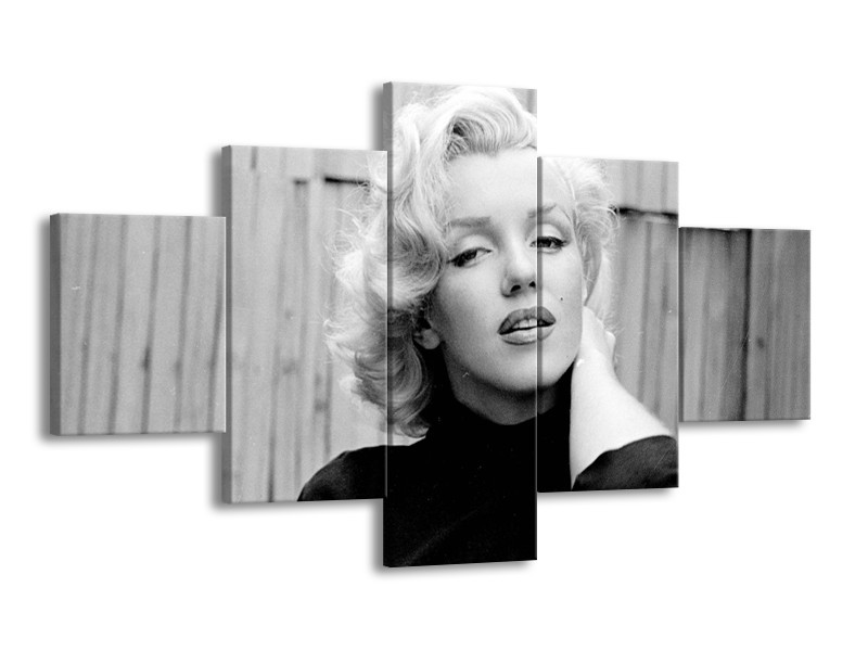 Canvas Schilderij Marilyn Monroe | Zwart, Wit, Grijs | 125x70cm 5Luik