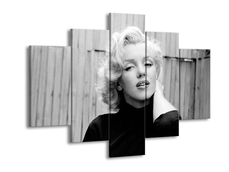 Canvas Schilderij Marilyn Monroe | Zwart, Wit, Grijs | 150x105cm 5Luik