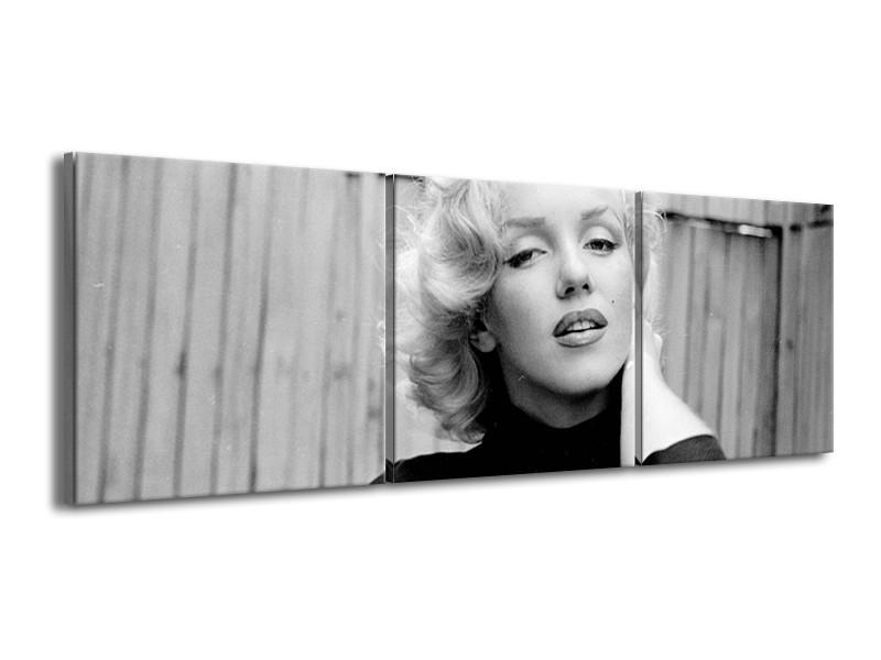 Canvas Schilderij Marilyn Monroe | Zwart, Wit, Grijs | 150x50cm 3Luik