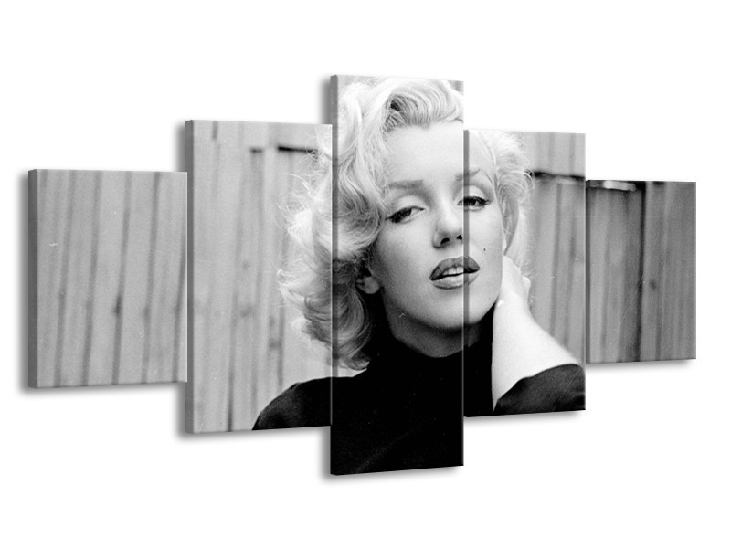 Canvas Schilderij Marilyn Monroe | Zwart, Wit, Grijs | 150x80cm 5Luik