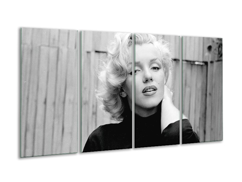 Glasschilderij Marilyn Monroe | Zwart, Wit, Grijs | 160x80cm 4Luik