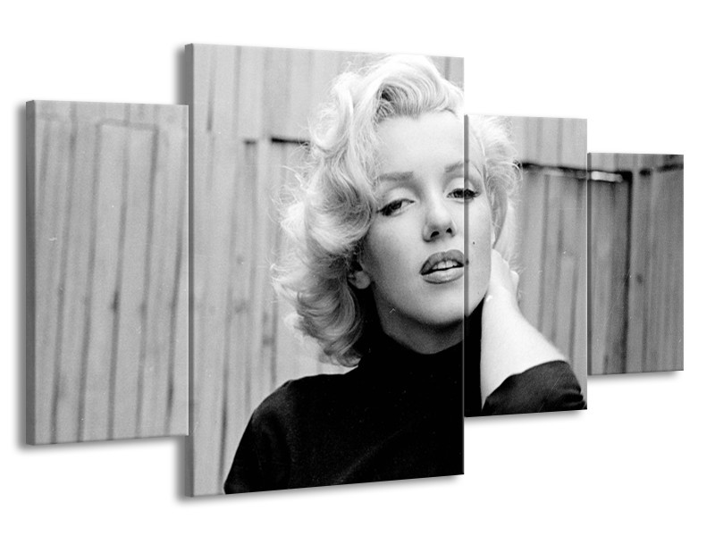 Canvas Schilderij Marilyn Monroe | Zwart, Wit, Grijs | 160x90cm 4Luik