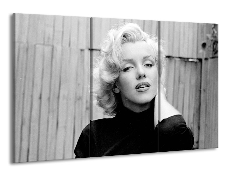 Glasschilderij Marilyn Monroe | Zwart, Wit, Grijs | 165x100cm 3Luik