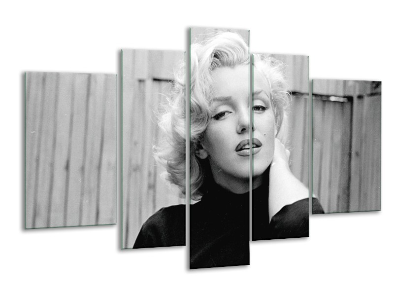 Canvas Schilderij Marilyn Monroe | Zwart, Wit, Grijs | 170x100cm 5Luik