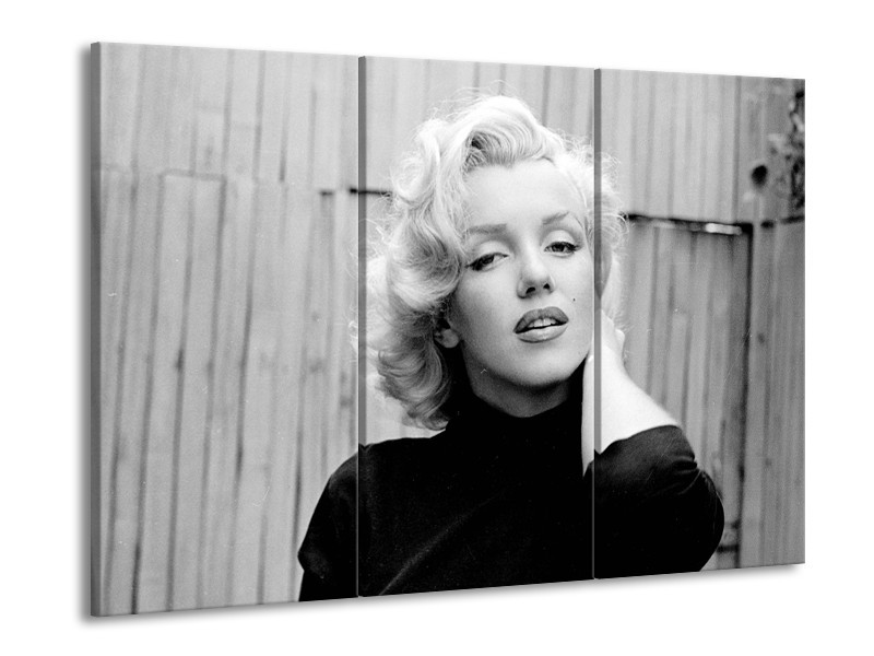 Canvas Schilderij Marilyn Monroe | Zwart, Wit, Grijs | 60x90cm 3Luik