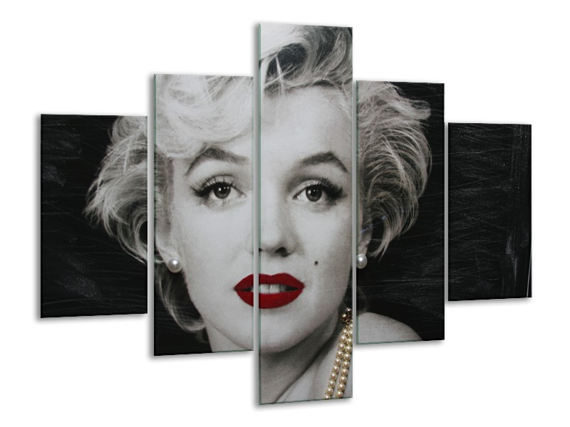 Canvas Schilderij Marilyn Monroe | Zwart, Wit, Grijs | 100x70cm 5Luik