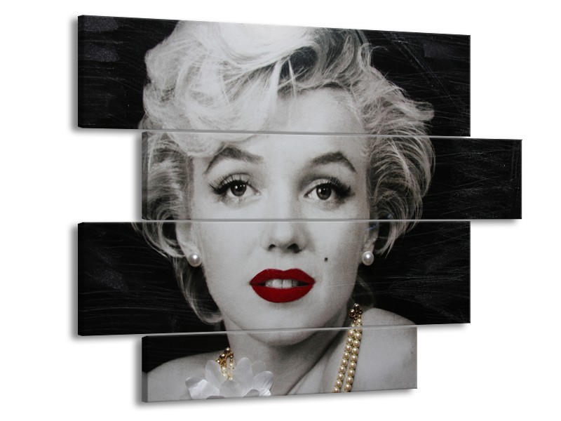 Glasschilderij Marilyn Monroe | Zwart, Wit, Grijs | 115x85cm 4Luik