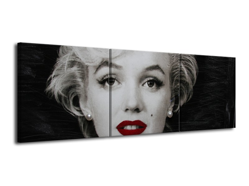 Canvas Schilderij Marilyn Monroe | Zwart, Wit, Grijs | 120x40cm 3Luik