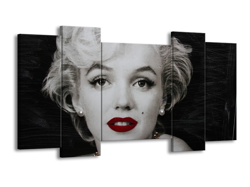 Canvas Schilderij Marilyn Monroe | Zwart, Wit, Grijs | 120x65cm 5Luik