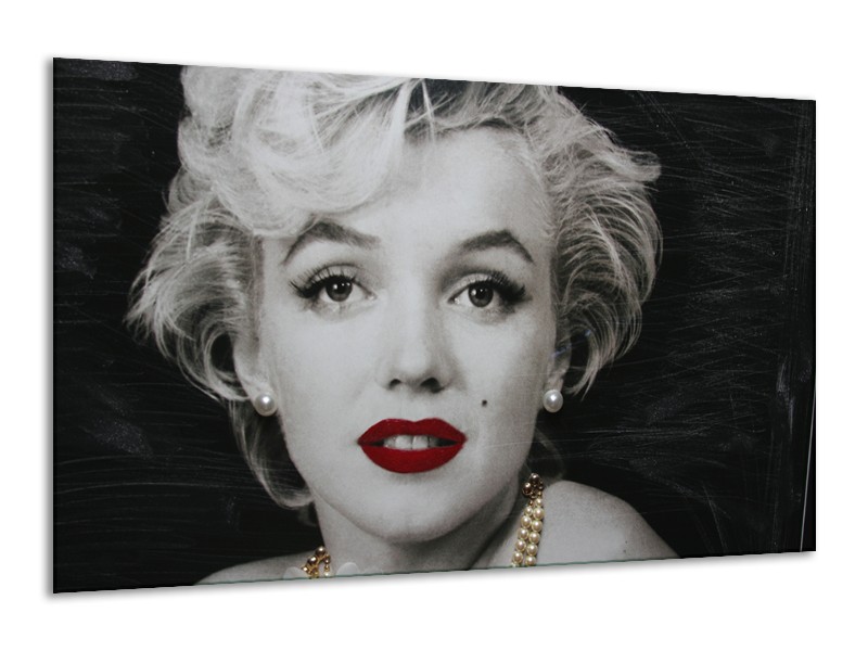 Glasschilderij Marilyn Monroe | Zwart, Wit, Grijs | 120x70cm 1Luik